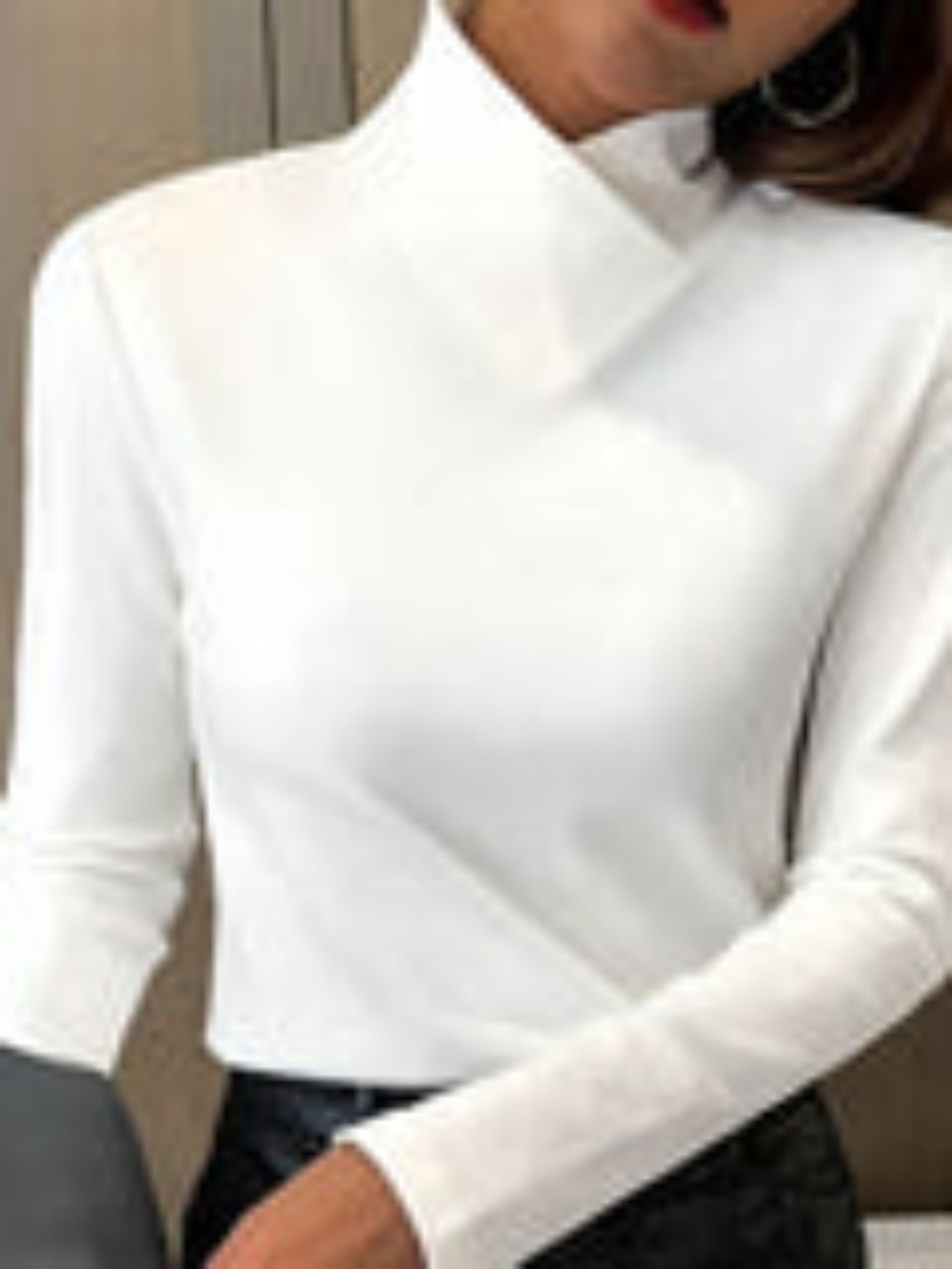 White, high v-neck top, never worn